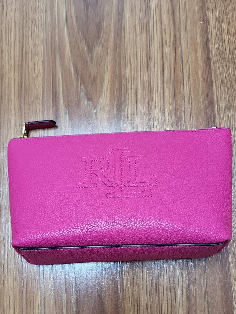 Ralph Lauren Hot Pink Pebbled Leather Cosmetic Case